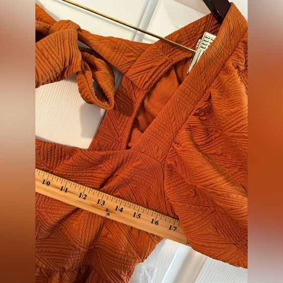 FREE PEOPLE Babydoll SUNSET Sz Large Back Cut Out Bow PUFF Sleeves A-line Dress - Picture 10 of 16